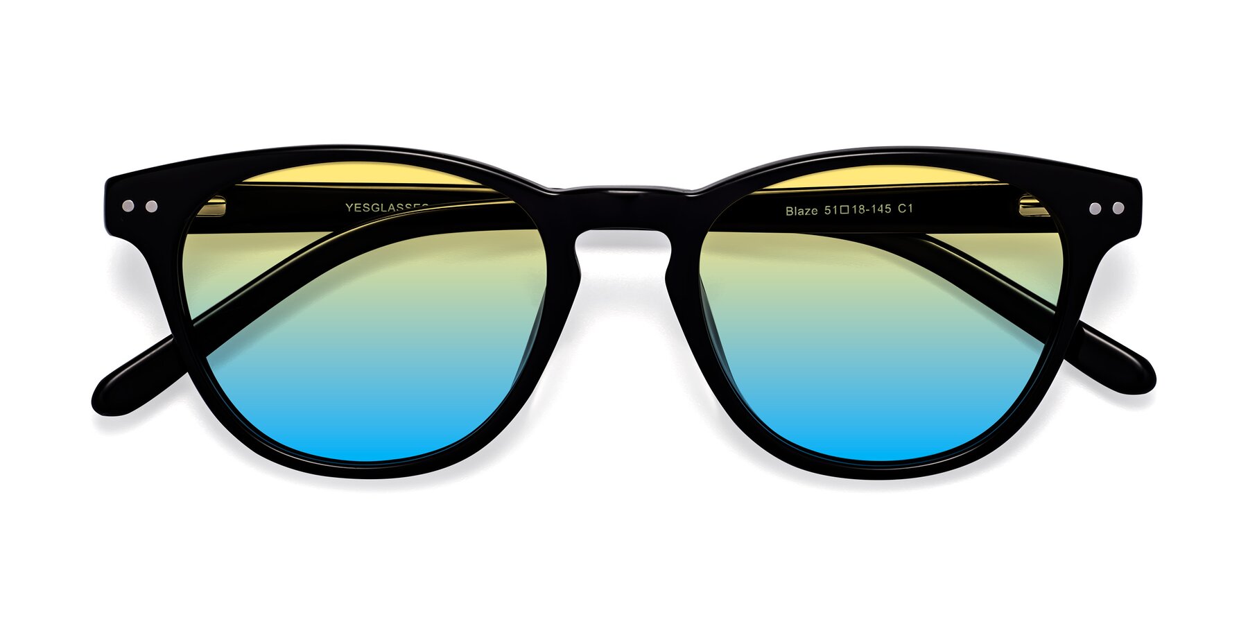 Folded Front of Blaze in Black with Yellow / Blue Gradient Lenses