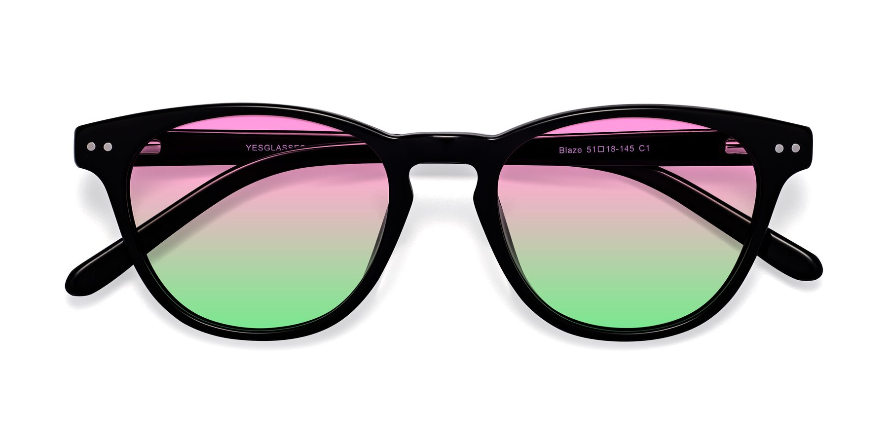 Folded Front of Blaze in Black with Pink / Green Gradient Lenses