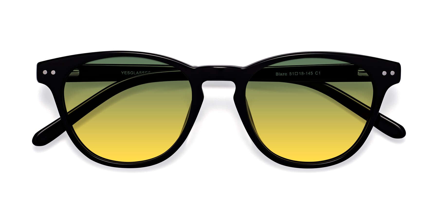 Folded Front of Blaze in Black with Green / Yellow Gradient Lenses