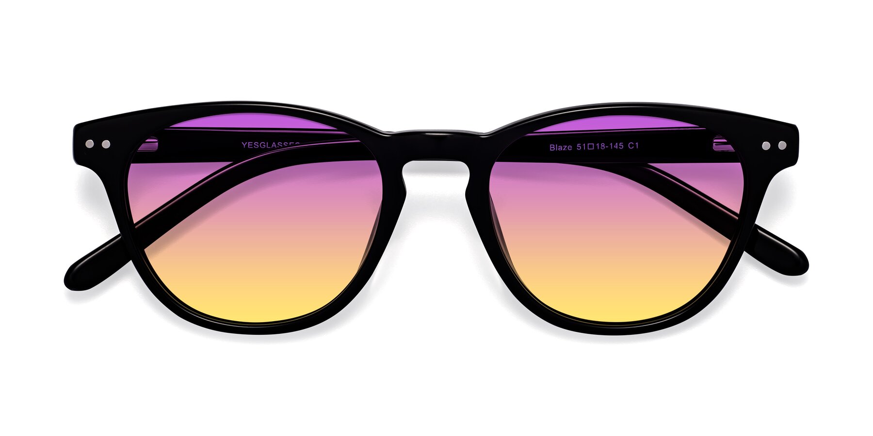 Folded Front of Blaze in Black with Purple / Yellow Gradient Lenses