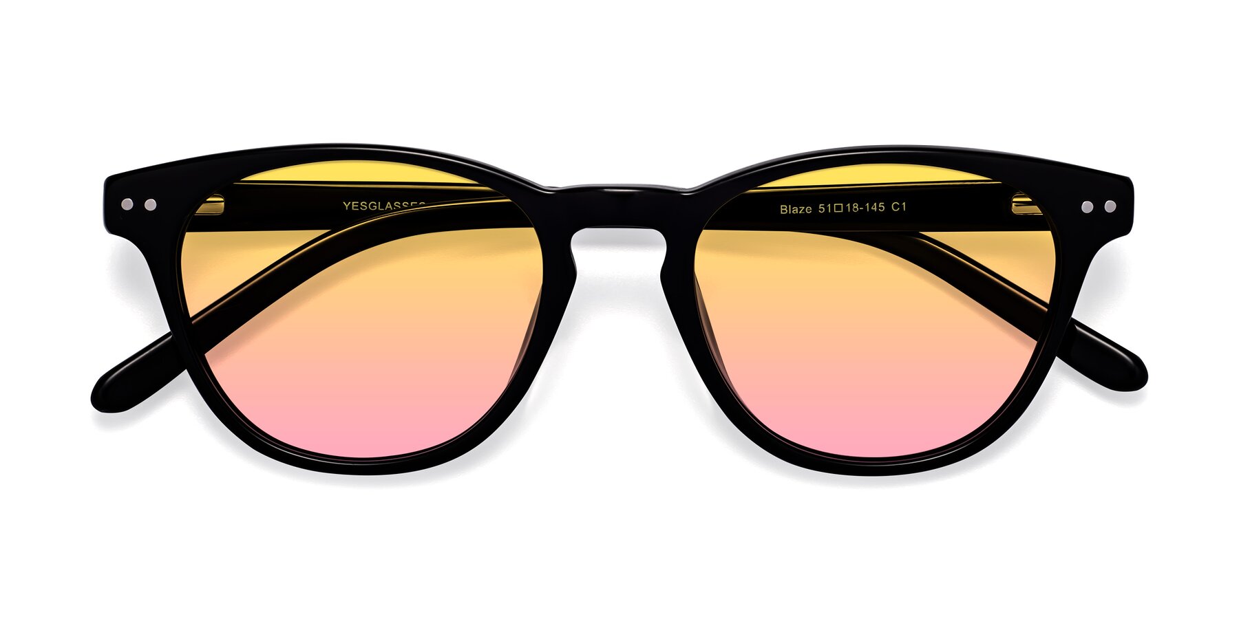 Folded Front of Blaze in Black with Yellow / Pink Gradient Lenses