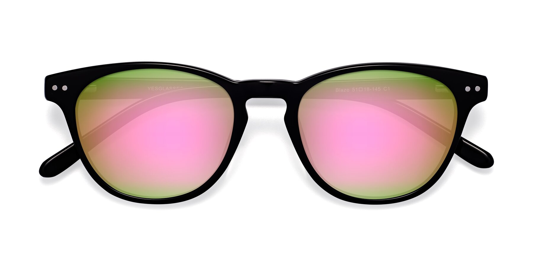 Folded Front of Blaze in Black with Pink Mirrored Lenses