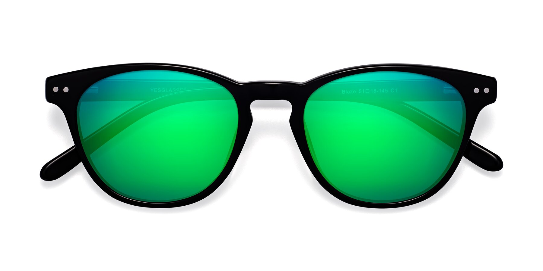 Folded Front of Blaze in Black with Green Mirrored Lenses