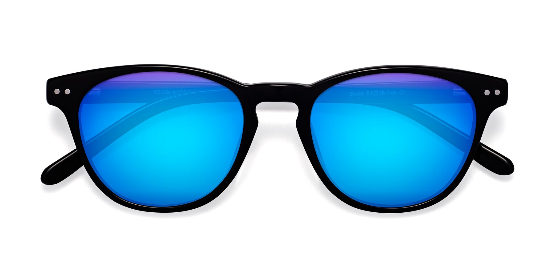 Folded Front of Blaze in Black with Blue Mirrored Lenses