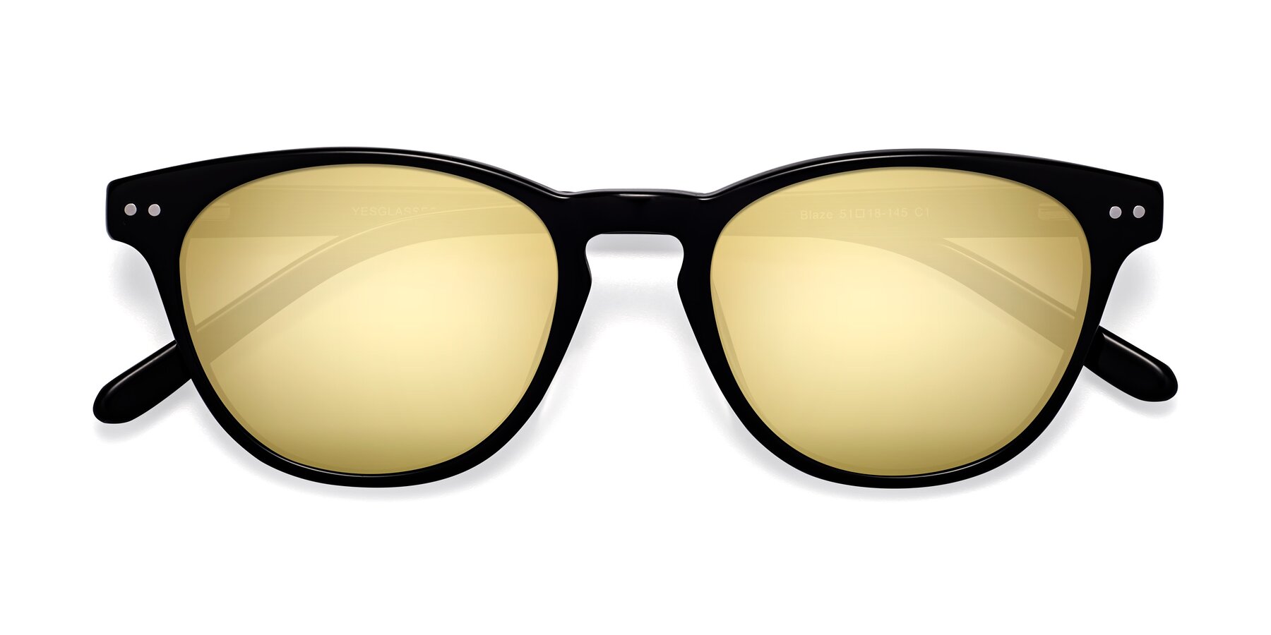 Folded Front of Blaze in Black with Gold Mirrored Lenses