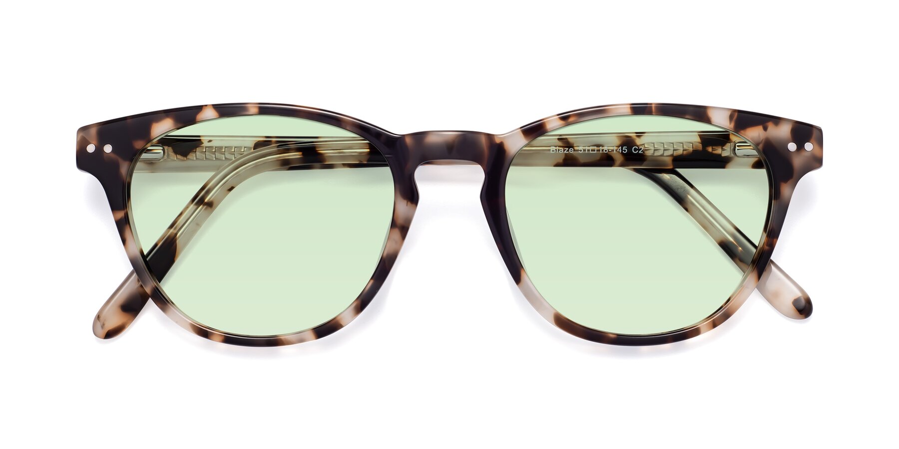 Folded Front of Blaze in Tortoise with Light Green Tinted Lenses