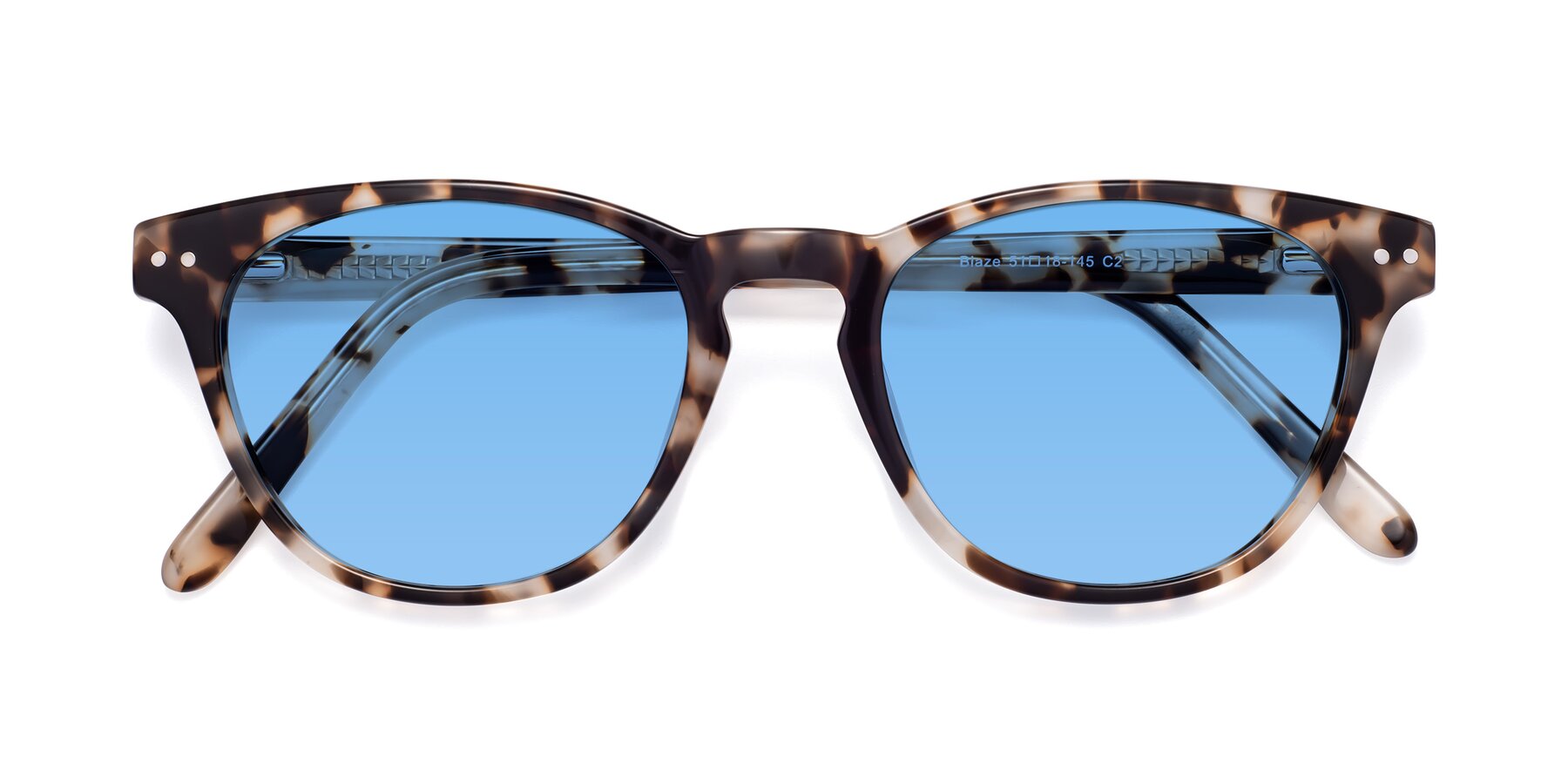 Folded Front of Blaze in Tortoise with Medium Blue Tinted Lenses