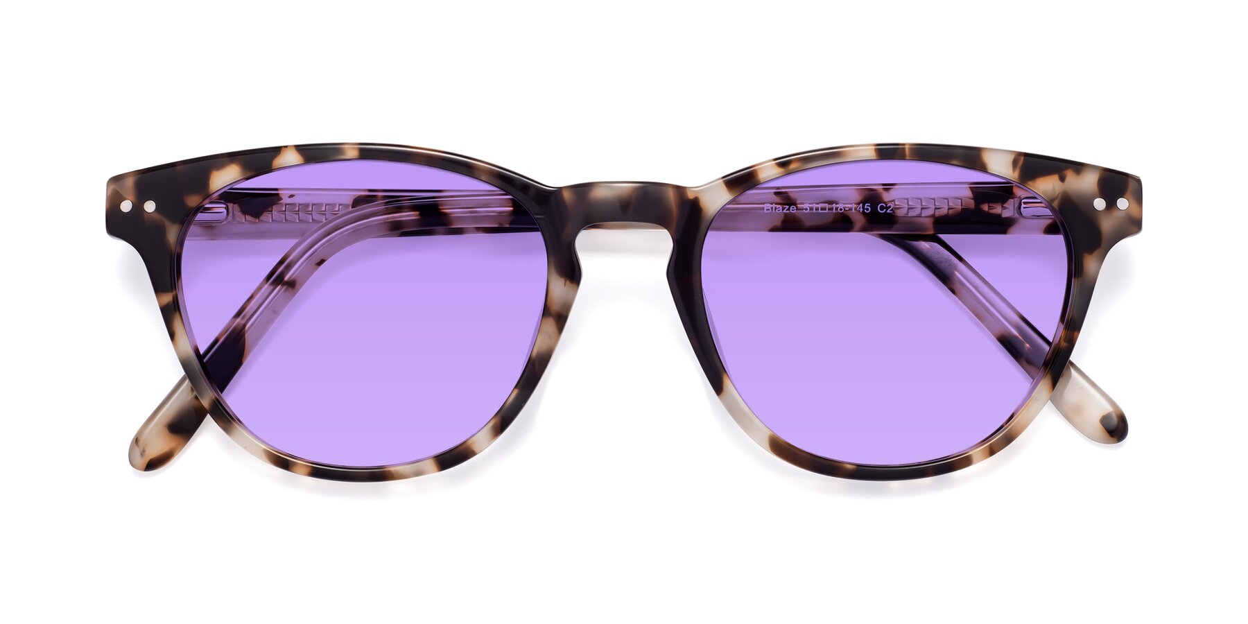 Folded Front of Blaze in Tortoise with Medium Purple Tinted Lenses