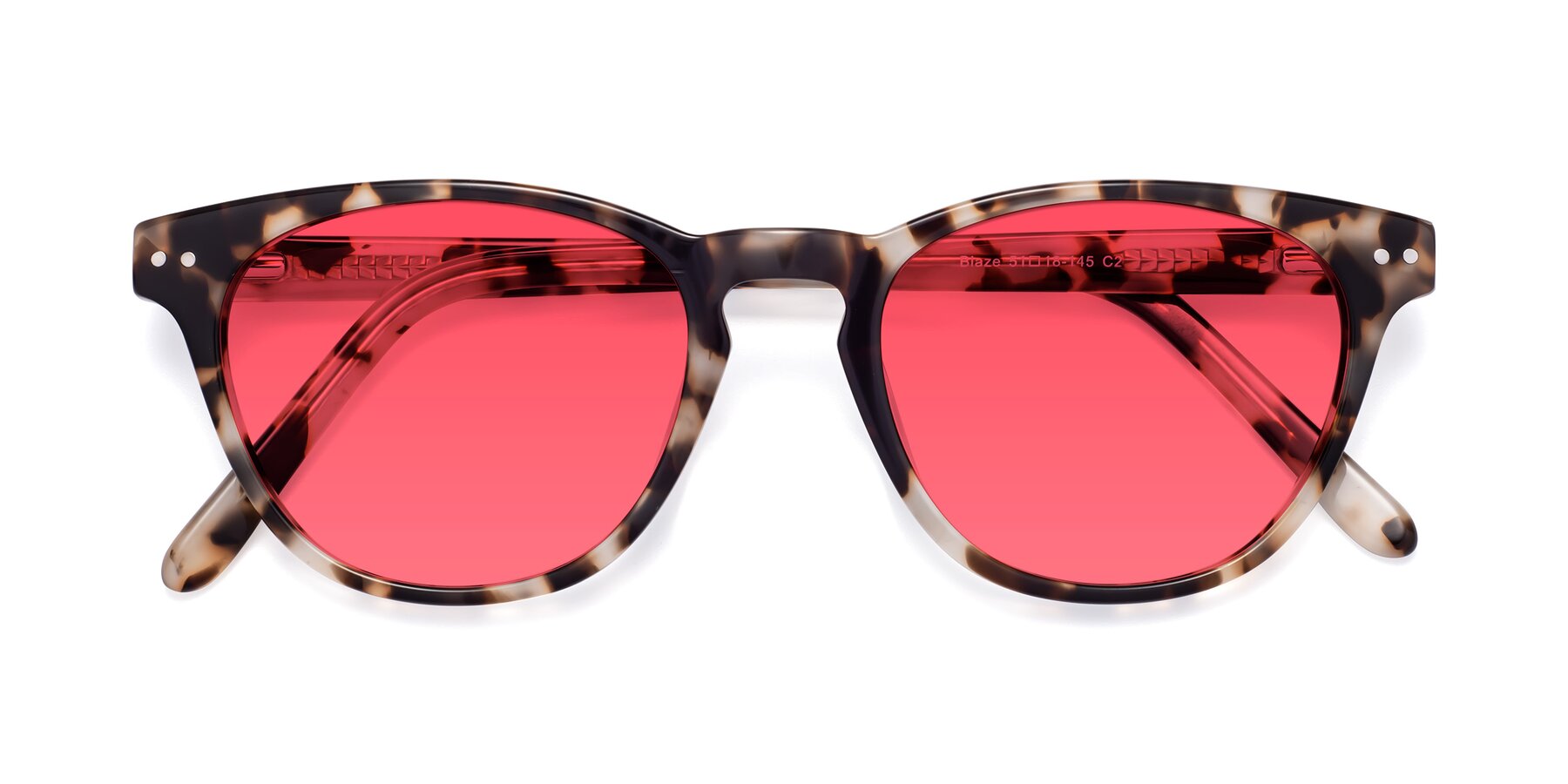 Folded Front of Blaze in Tortoise with Red Tinted Lenses