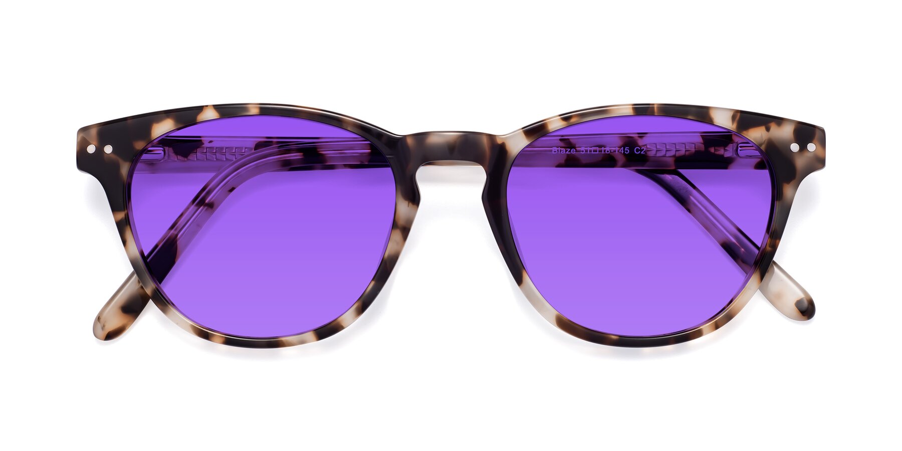 Folded Front of Blaze in Tortoise with Purple Tinted Lenses
