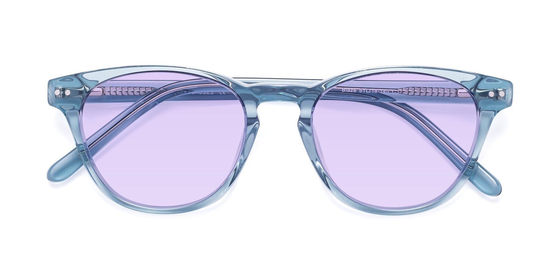 Folded Front of Blaze in Light Blue with Light Purple Tinted Lenses