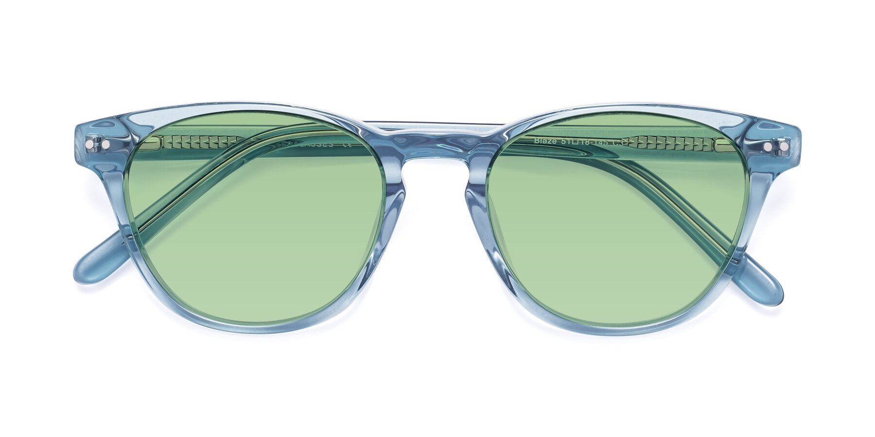 Folded Front of Blaze in Light Blue with Medium Green Tinted Lenses