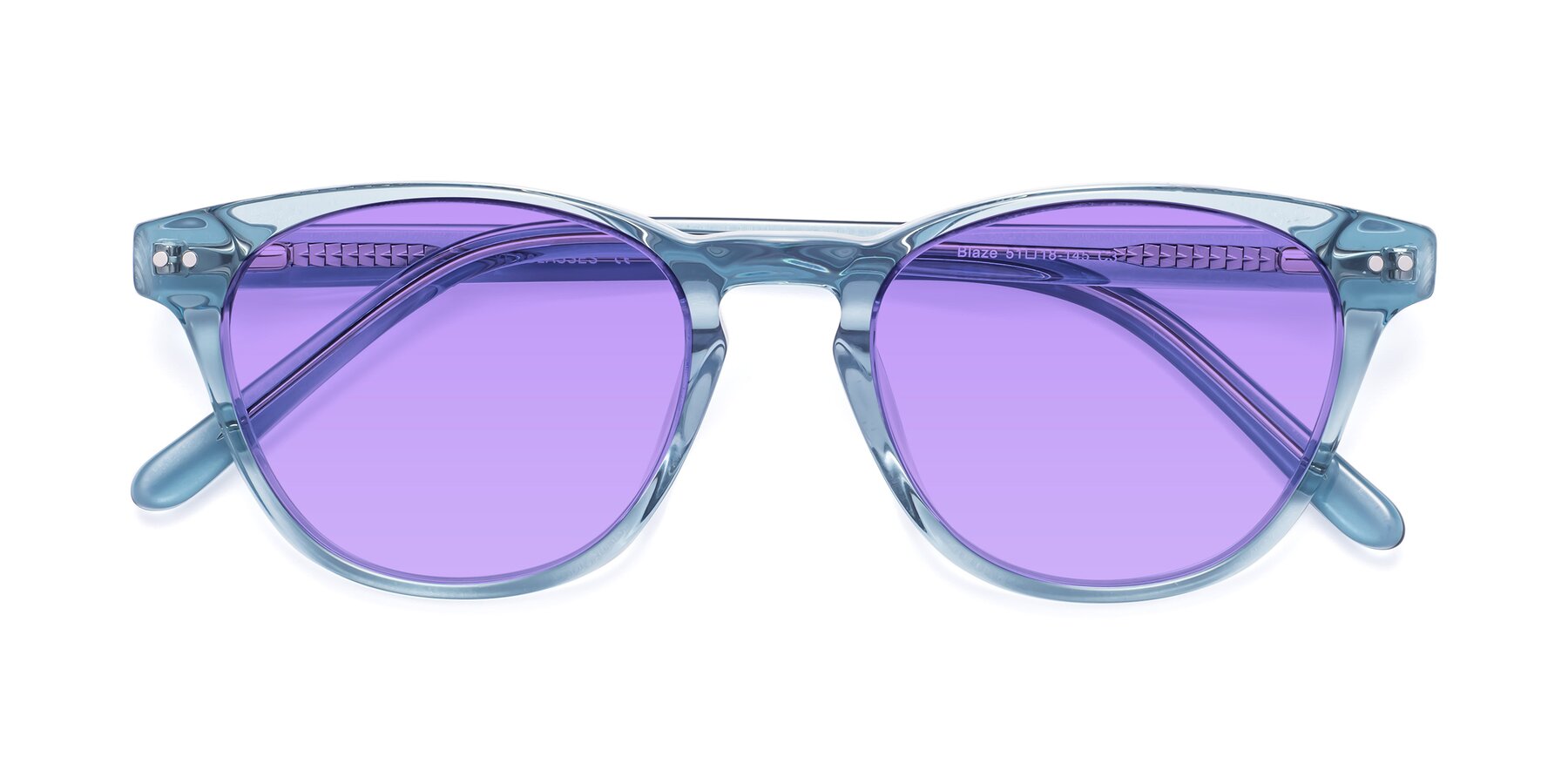 Folded Front of Blaze in Light Blue with Medium Purple Tinted Lenses