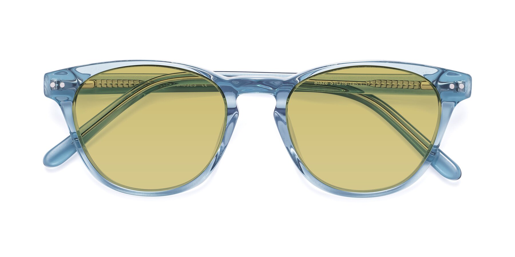 Folded Front of Blaze in Light Blue with Medium Champagne Tinted Lenses