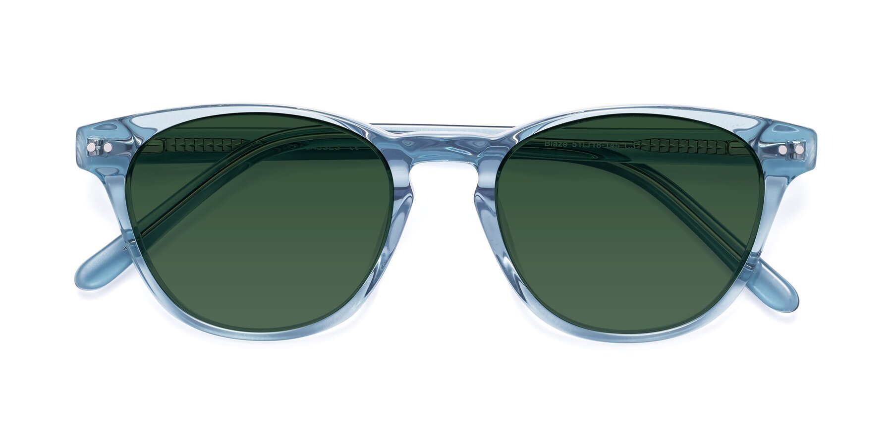 Folded Front of Blaze in Light Blue with Green Tinted Lenses