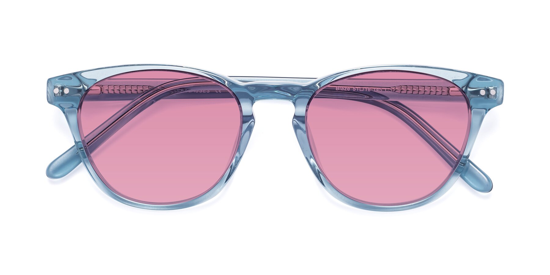 Folded Front of Blaze in Light Blue with Medium Wine Tinted Lenses