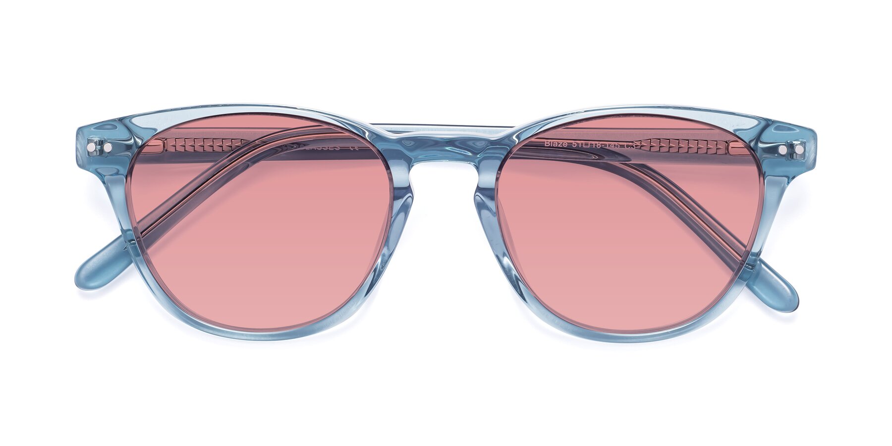 Folded Front of Blaze in Light Blue with Medium Garnet Tinted Lenses