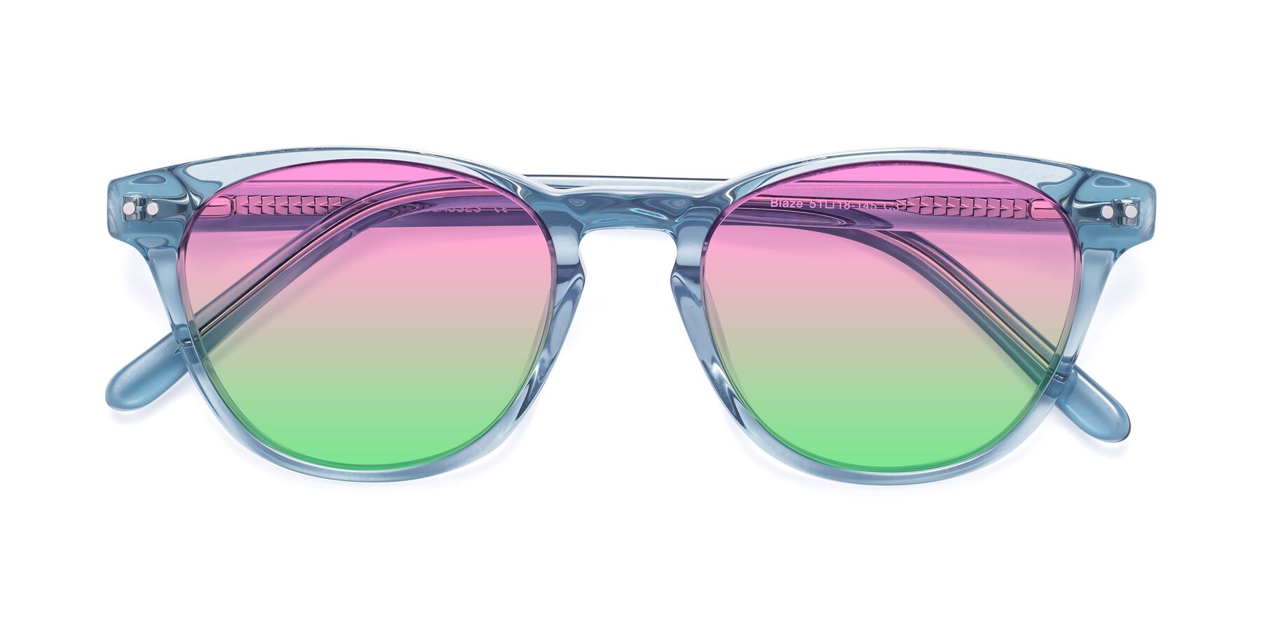 Folded Front of Blaze in Light Blue with Pink / Green Gradient Lenses