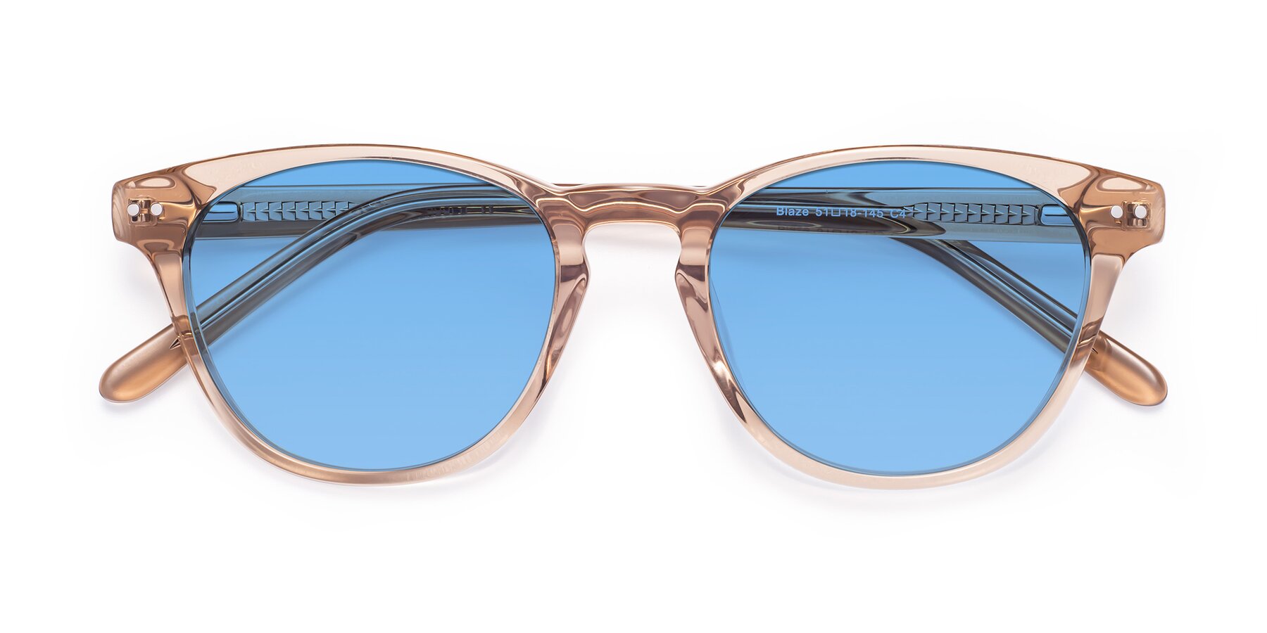 Folded Front of Blaze in light Brown with Medium Blue Tinted Lenses
