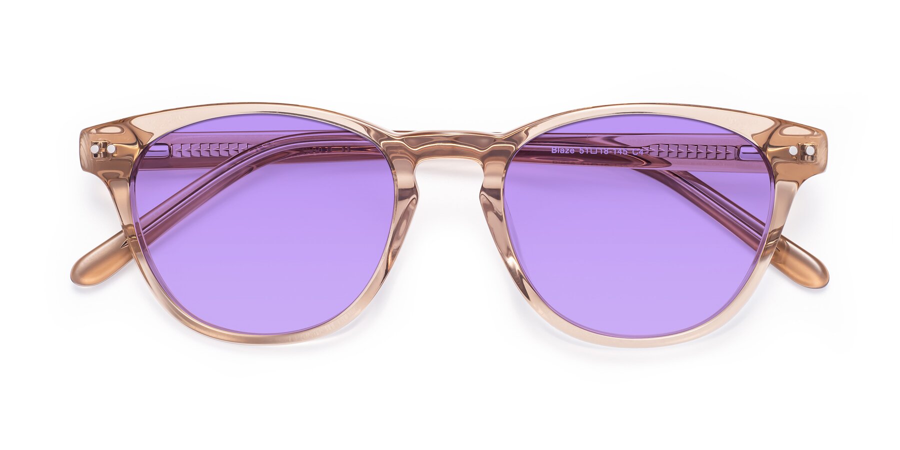 Folded Front of Blaze in light Brown with Medium Purple Tinted Lenses