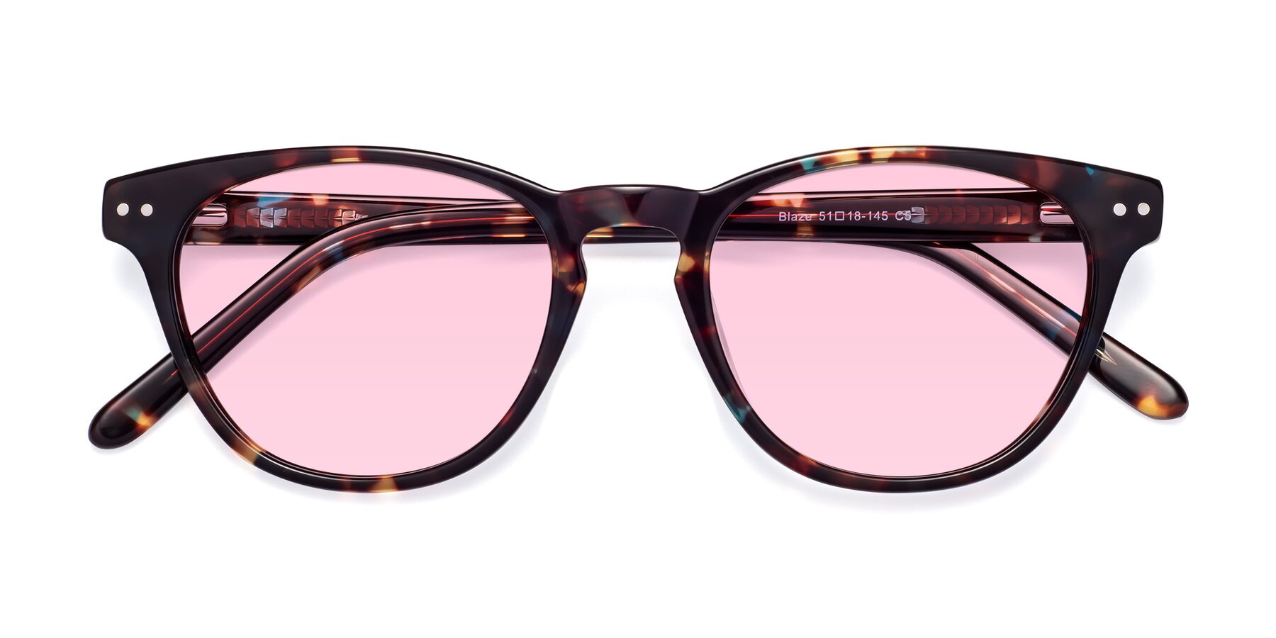 Folded Front of Blaze in Tortoise-Blue with Light Pink Tinted Lenses
