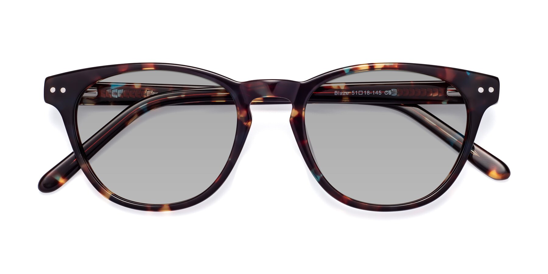 Folded Front of Blaze in Floral Tortoise with Light Gray Tinted Lenses