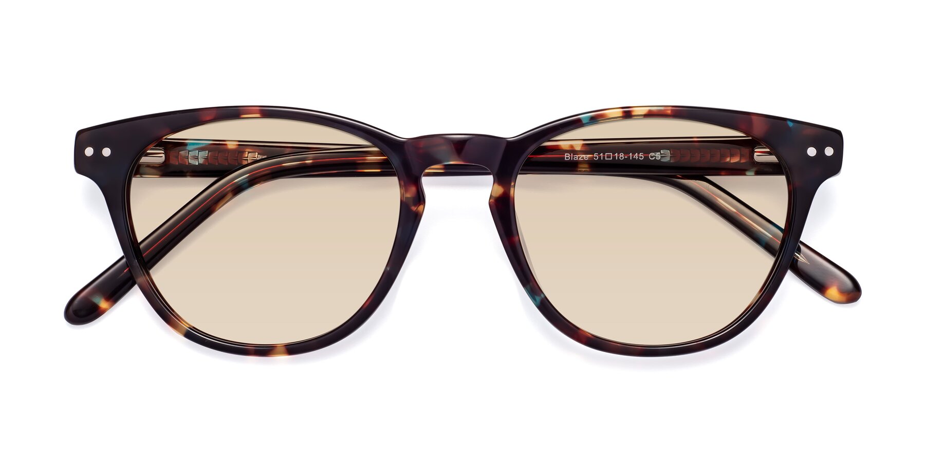 Folded Front of Blaze in Floral Tortoise with Light Brown Tinted Lenses