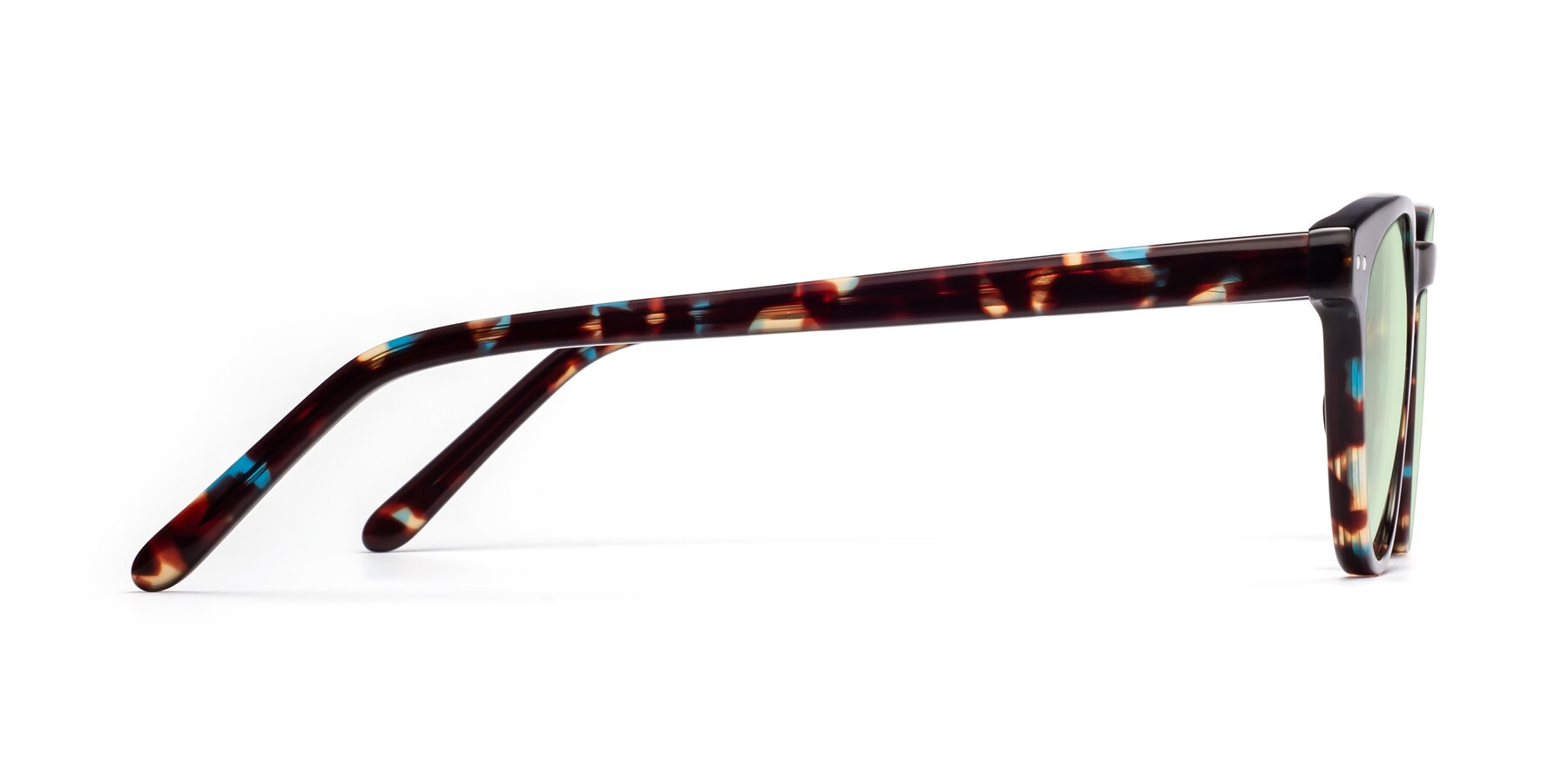 Side of Blaze in Floral Tortoise with Light Green Tinted Lenses