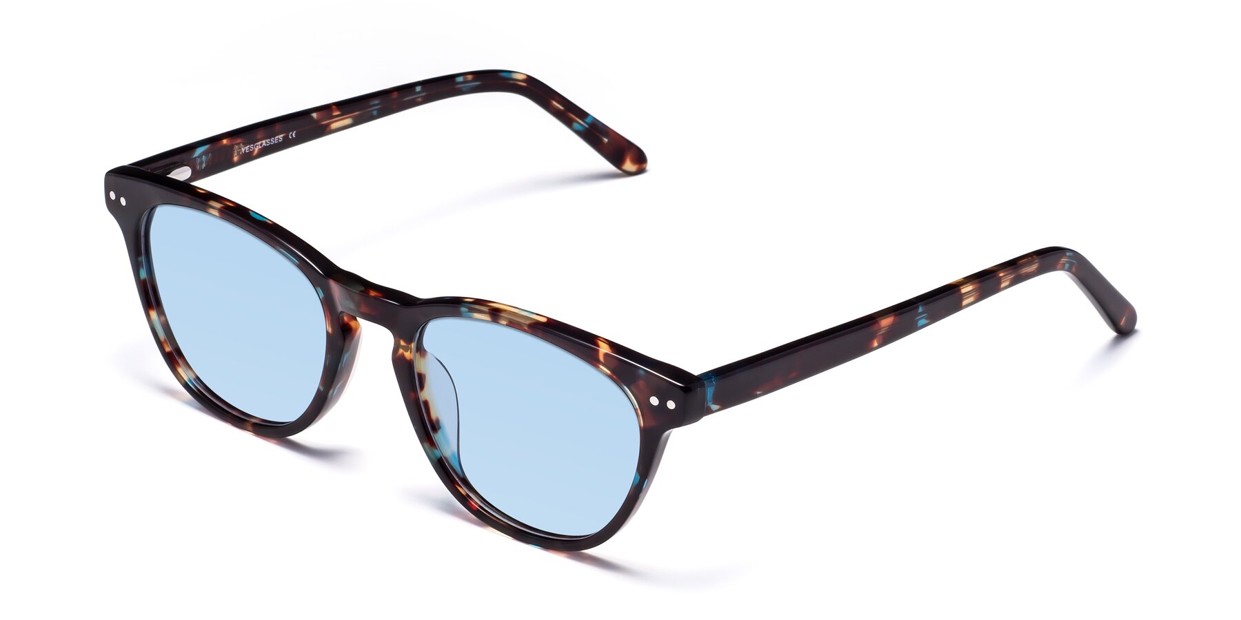 Angle of Blaze in Floral Tortoise with Light Blue Tinted Lenses