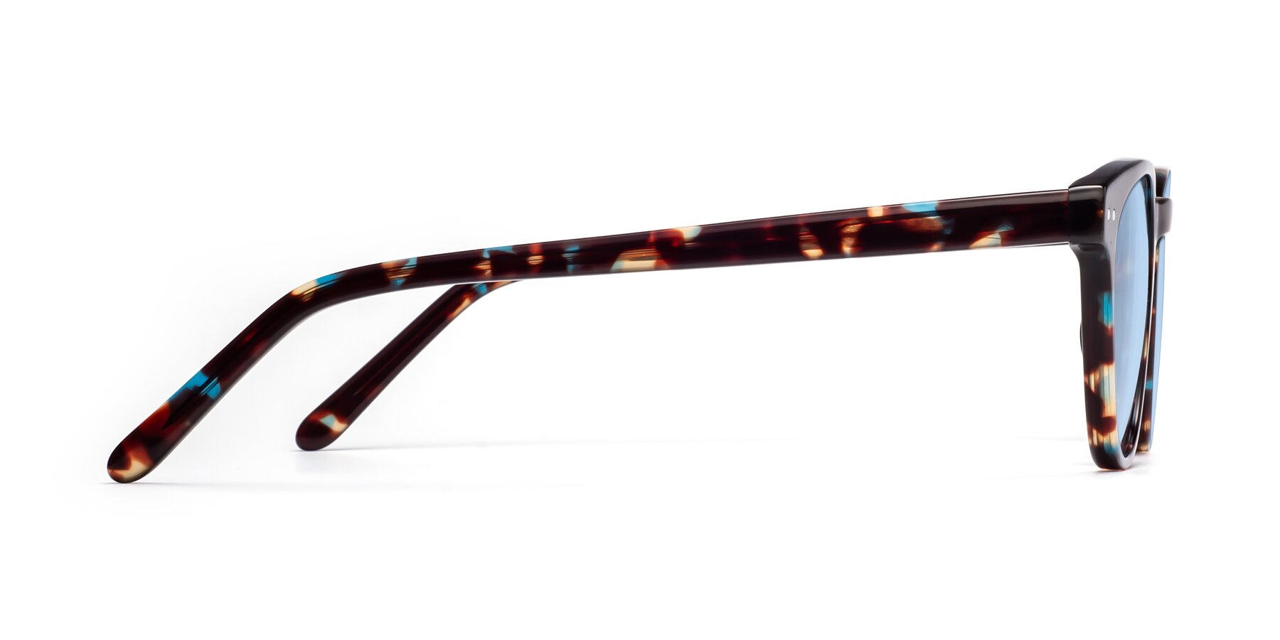 Side of Blaze in Floral Tortoise with Light Blue Tinted Lenses