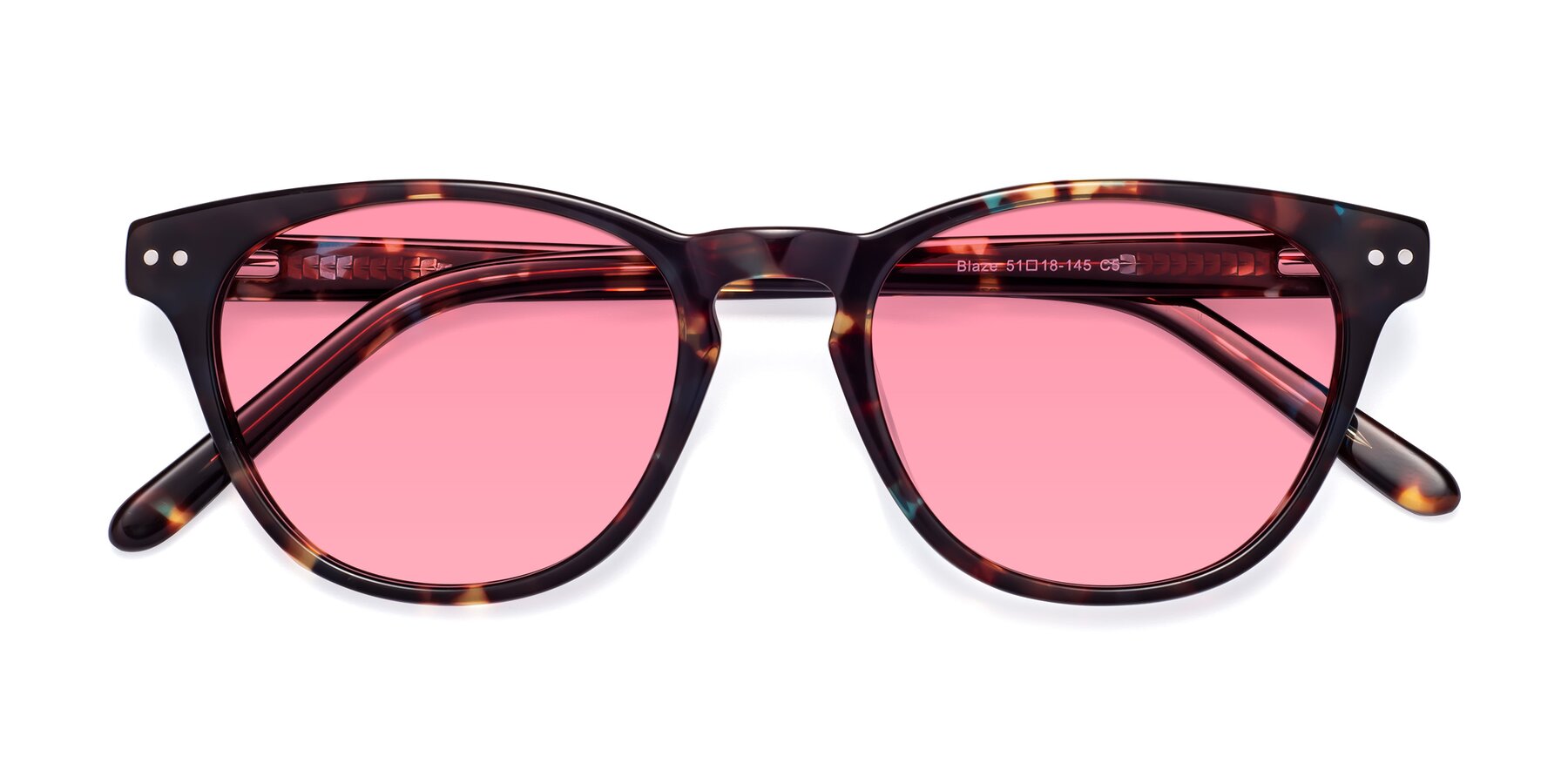 Folded Front of Blaze in Tortoise-Blue with Pink Tinted Lenses