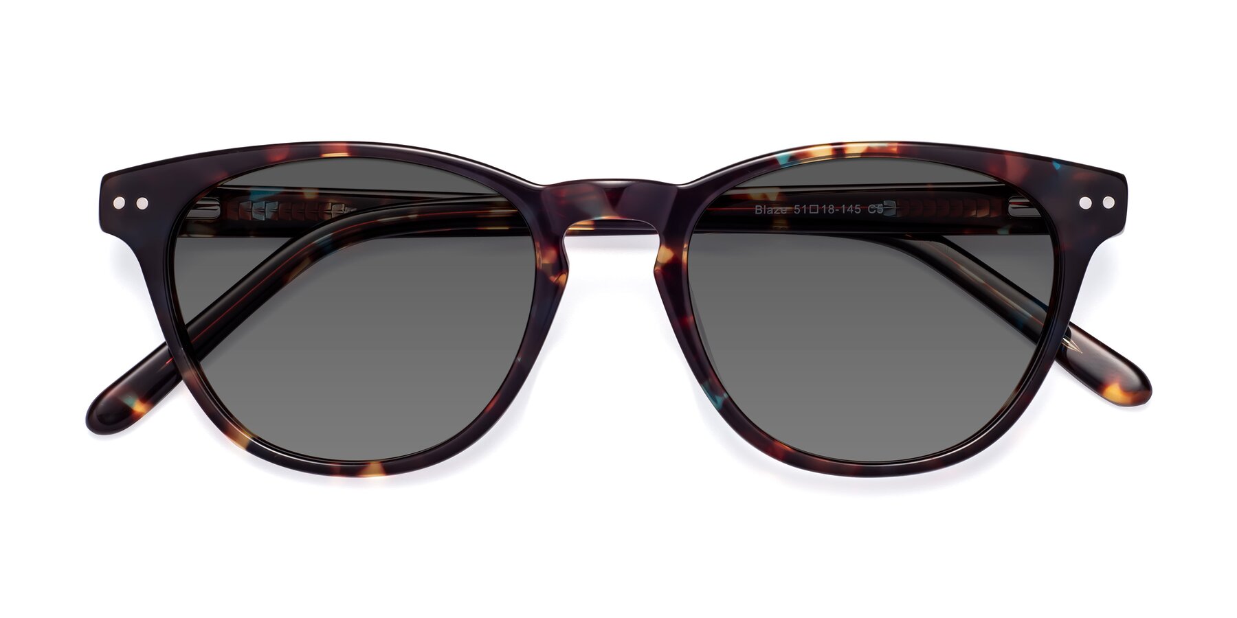 Folded Front of Blaze in Floral Tortoise with Medium Gray Tinted Lenses