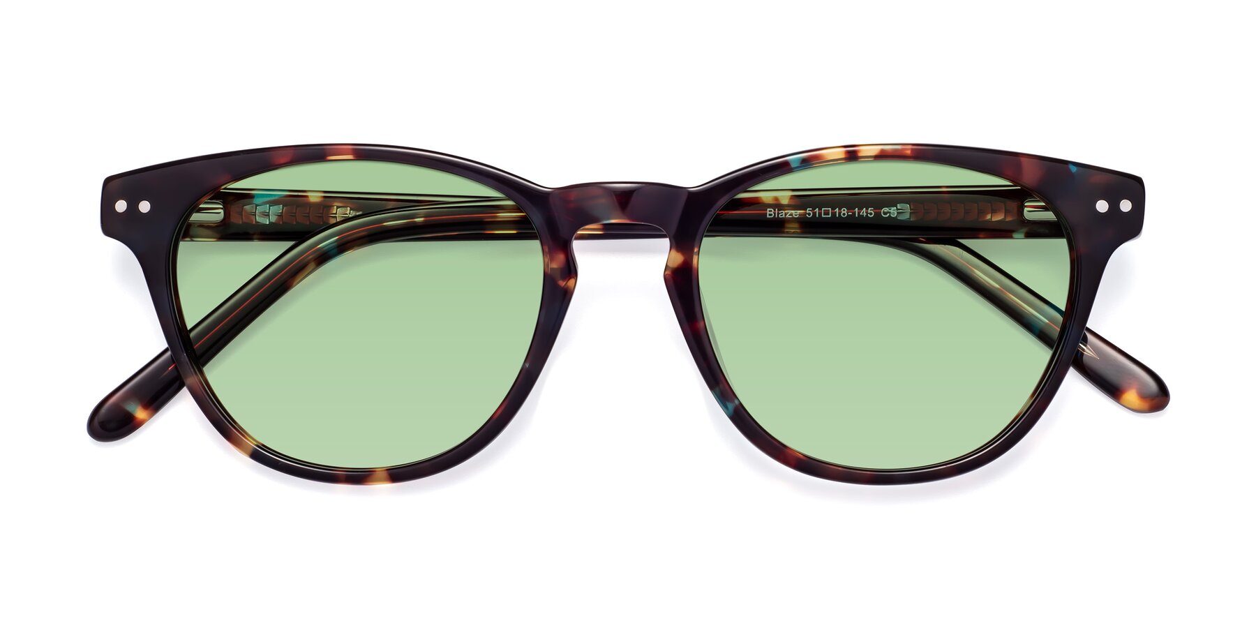 Folded Front of Blaze in Tortoise-Blue with Medium Green Tinted Lenses