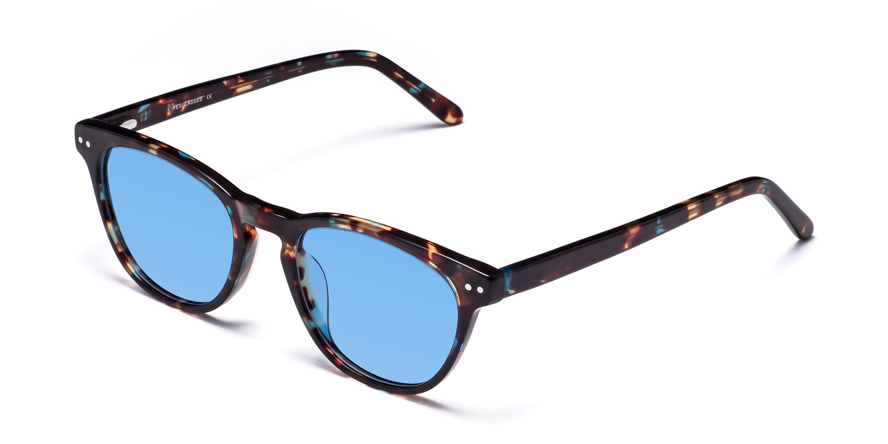 Angle of Blaze in Floral Tortoise with Medium Blue Tinted Lenses