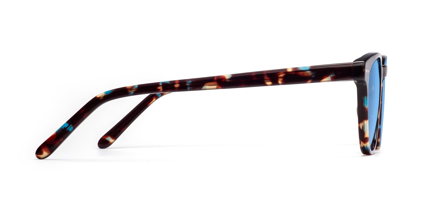 Side of Blaze in Floral Tortoise with Medium Blue Tinted Lenses