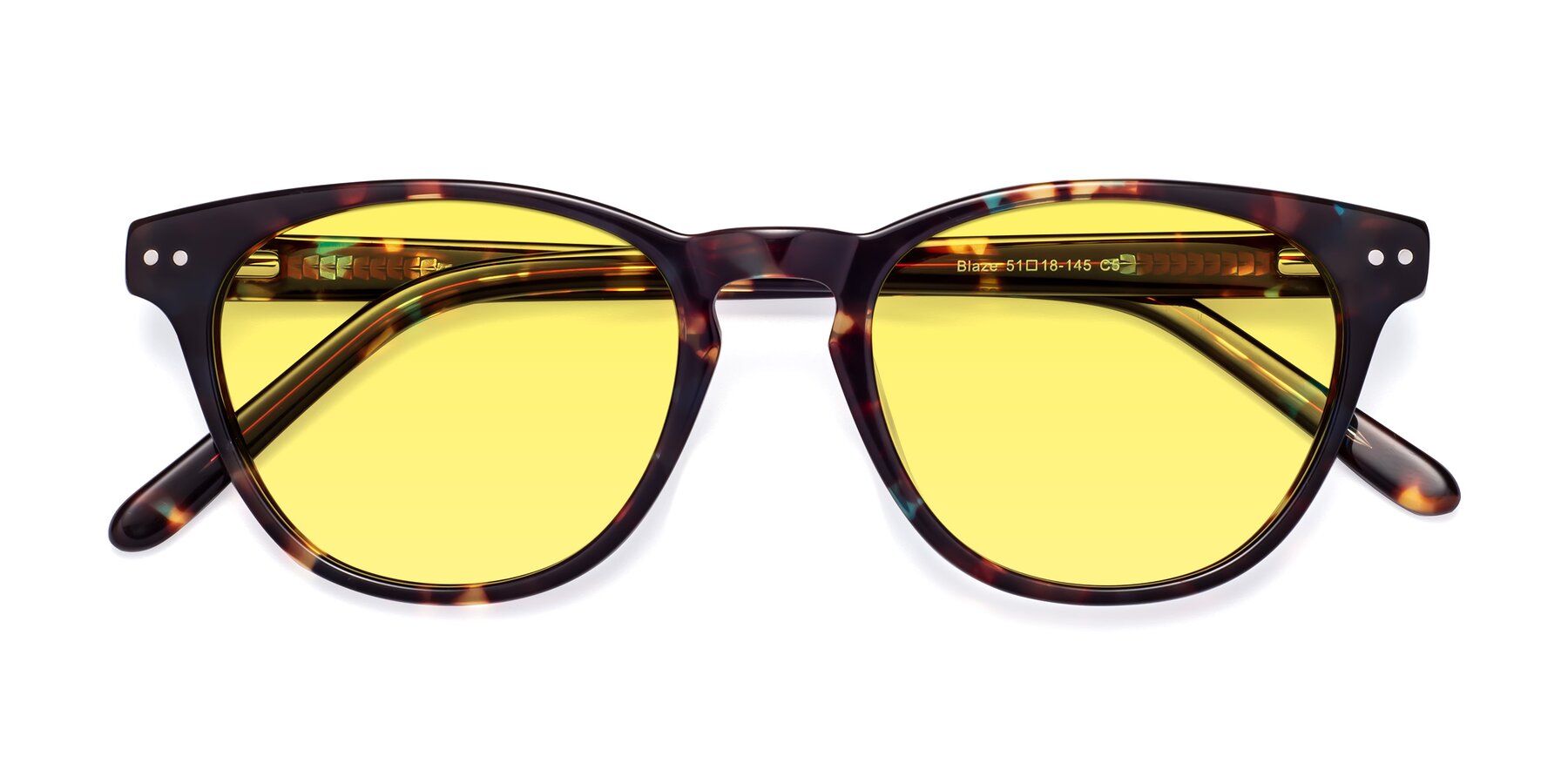 Folded Front of Blaze in Floral Tortoise with Medium Yellow Tinted Lenses