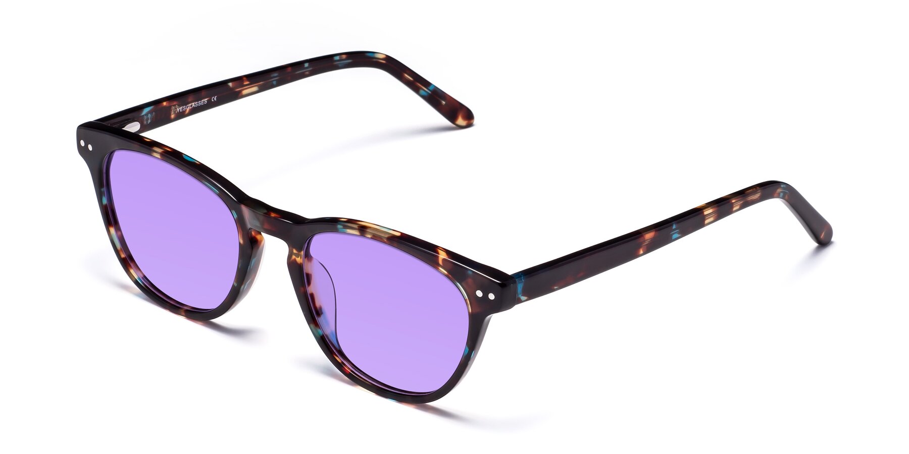 Angle of Blaze in Floral Tortoise with Medium Purple Tinted Lenses