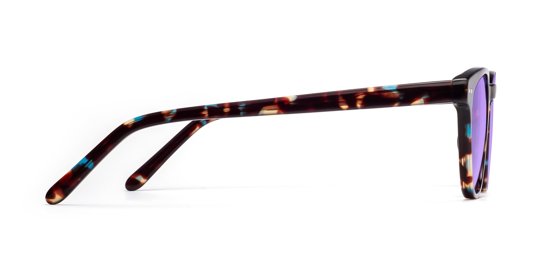 Side of Blaze in Floral Tortoise with Medium Purple Tinted Lenses