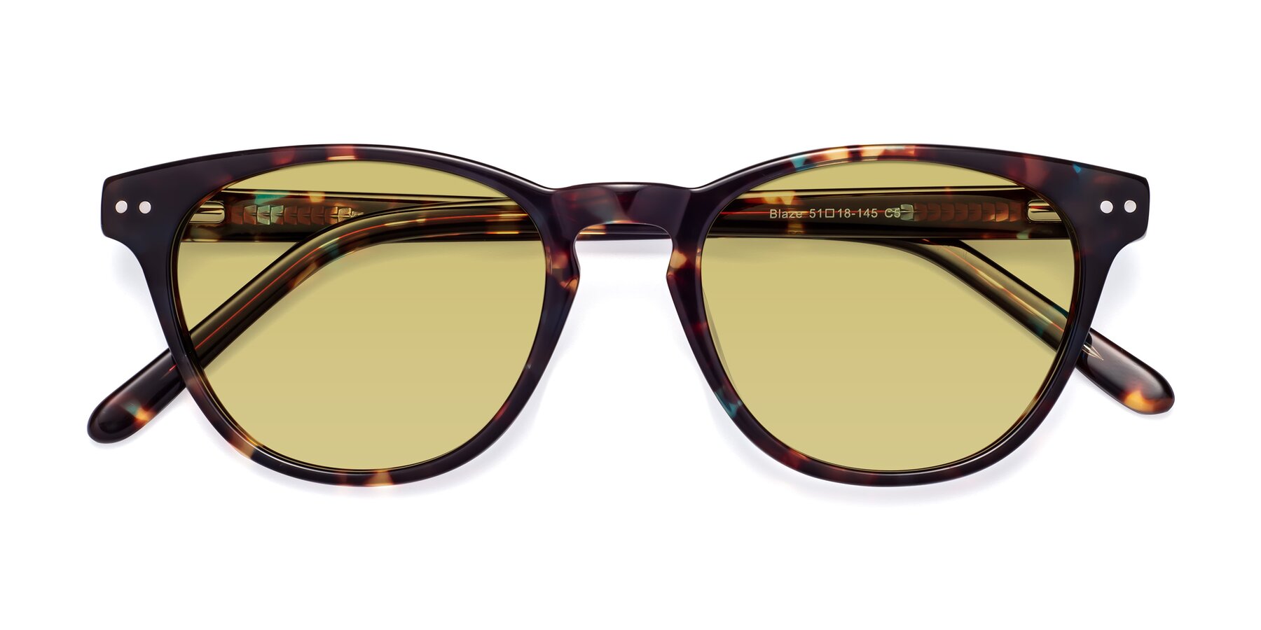 Folded Front of Blaze in Floral Tortoise with Medium Champagne Tinted Lenses
