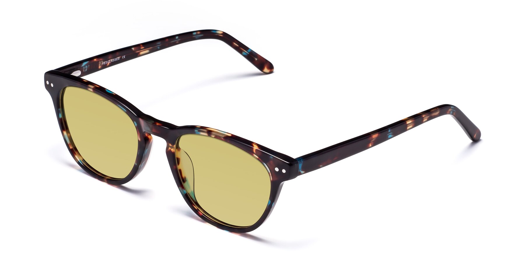 Angle of Blaze in Floral Tortoise with Medium Champagne Tinted Lenses
