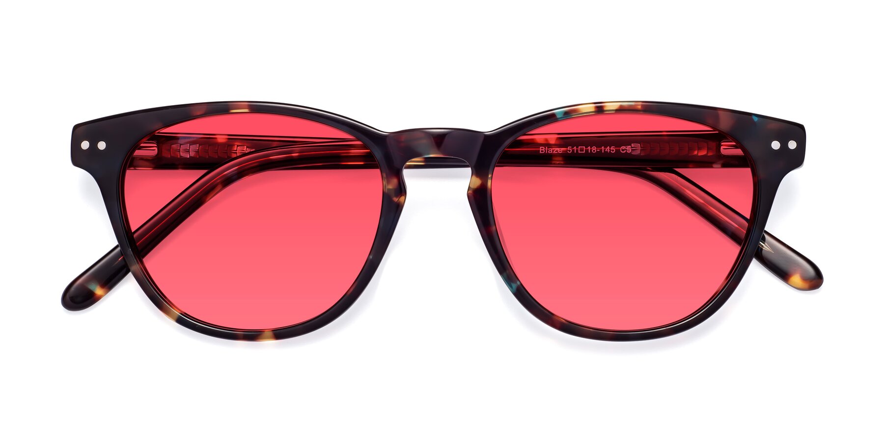 Folded Front of Blaze in Tortoise-Blue with Pink Tinted Lenses