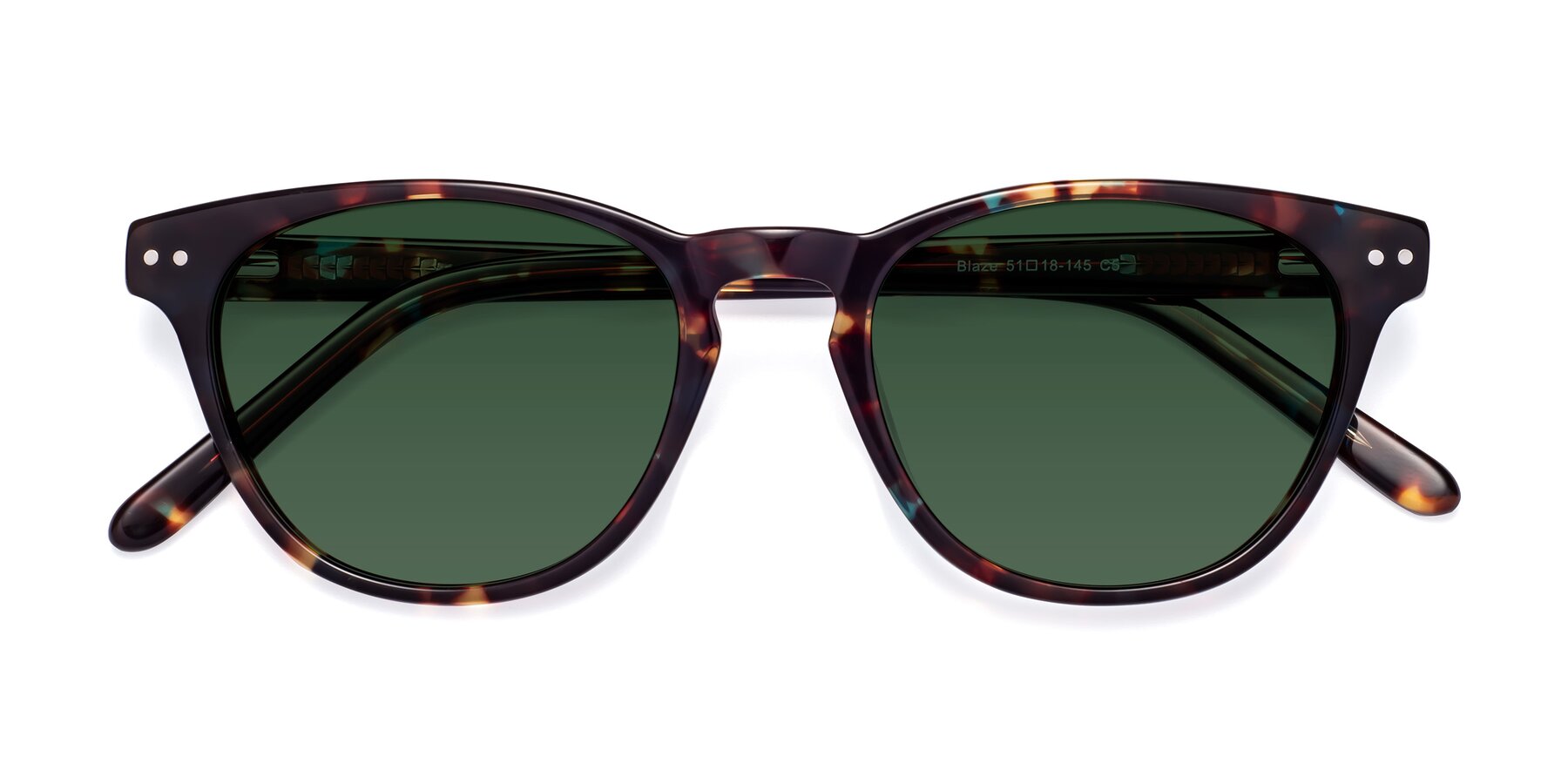 Folded Front of Blaze in Floral Tortoise with Green Tinted Lenses