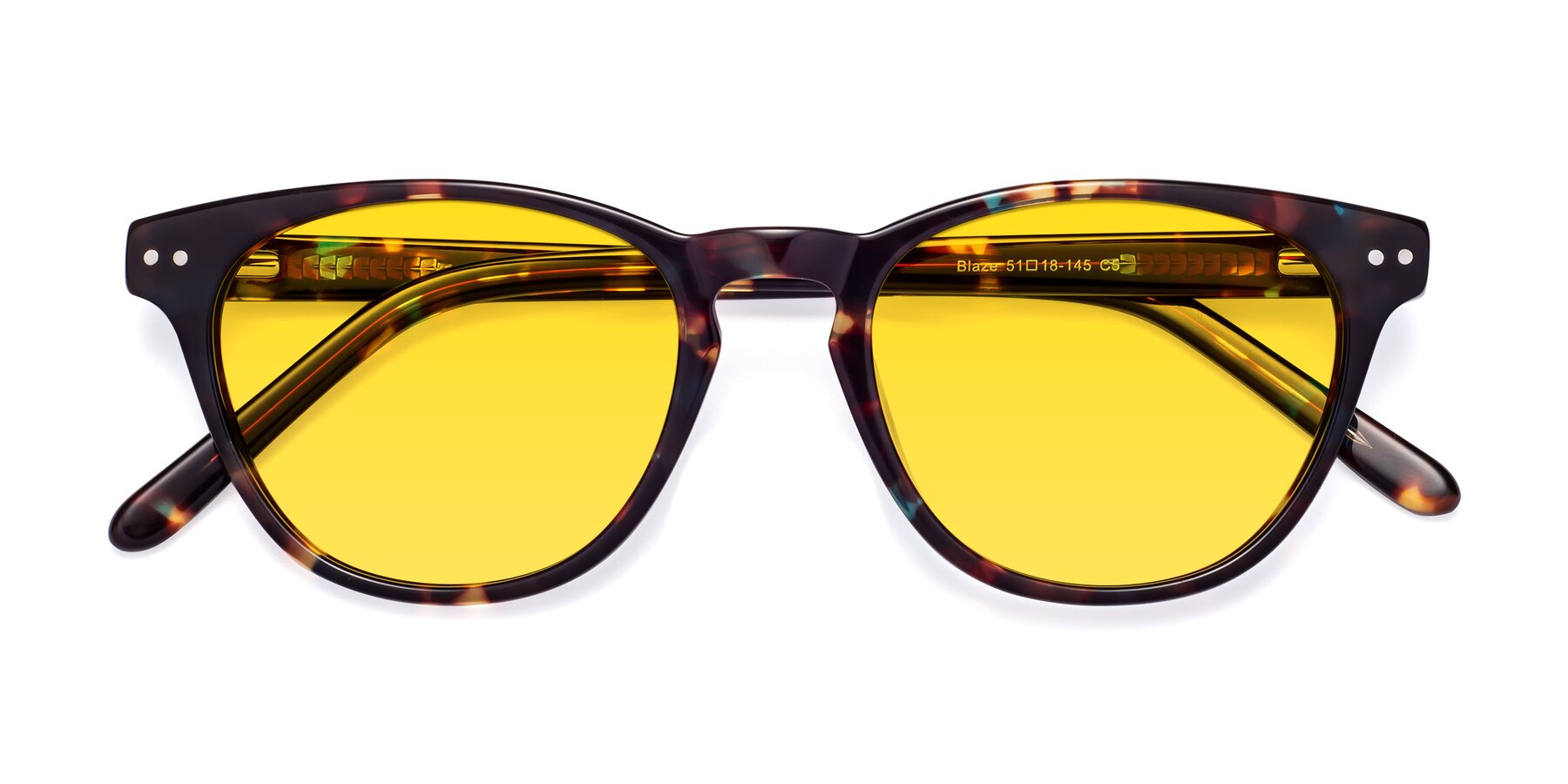 Folded Front of Blaze in Floral Tortoise with Yellow Tinted Lenses