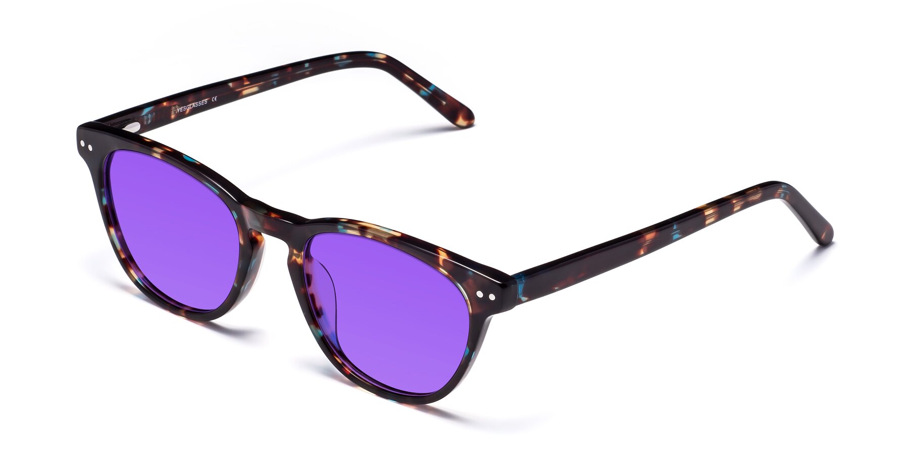 Angle of Blaze in Floral Tortoise with Purple Tinted Lenses