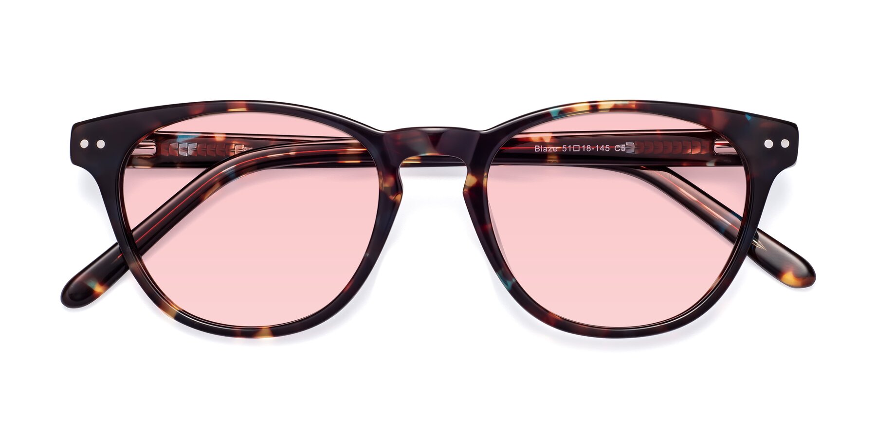 Folded Front of Blaze in Floral Tortoise with Light Garnet Tinted Lenses