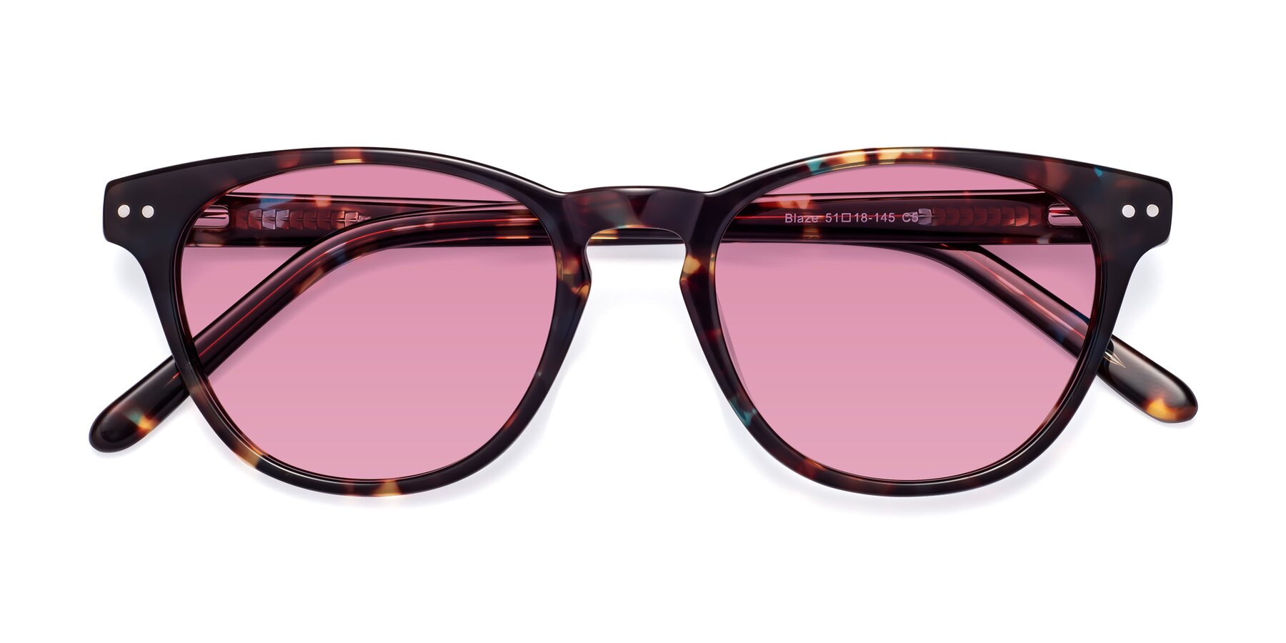 Folded Front of Blaze in Floral Tortoise with Medium Wine Tinted Lenses