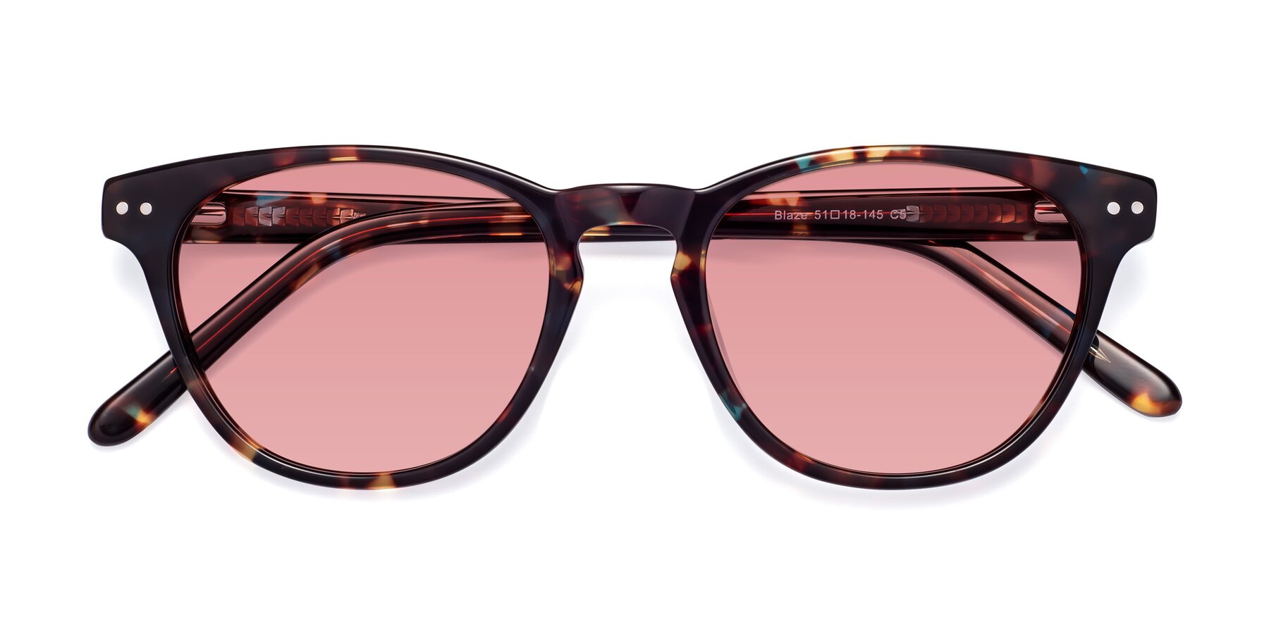 Folded Front of Blaze in Floral Tortoise with Medium Garnet Tinted Lenses