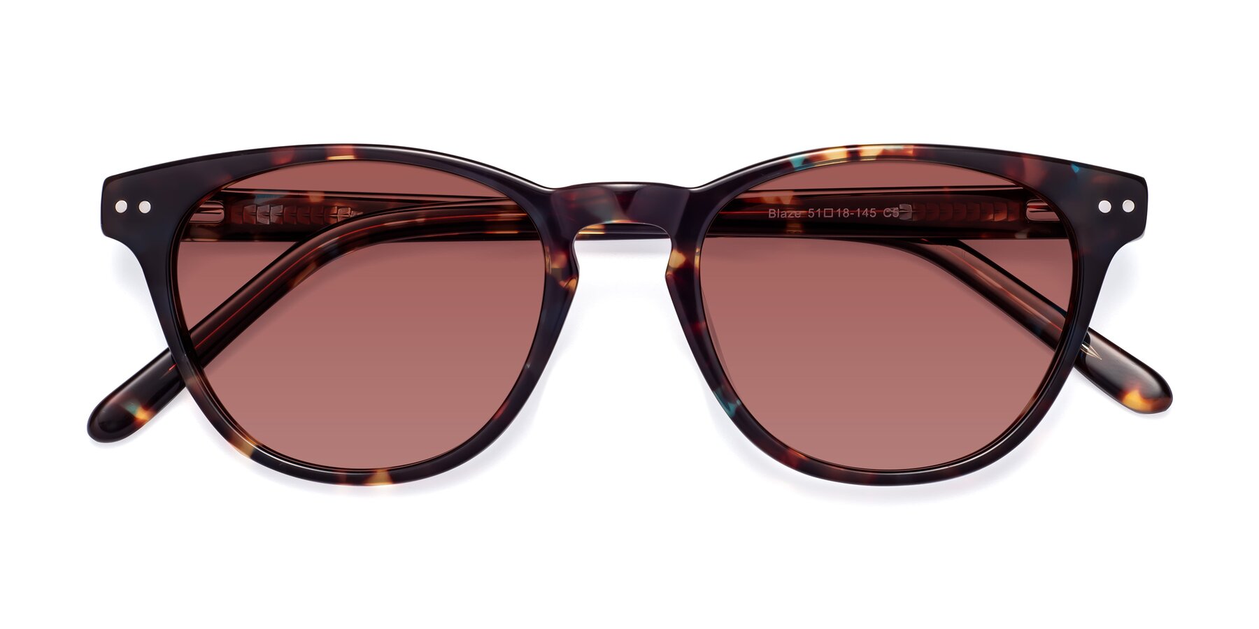 Folded Front of Blaze in Floral Tortoise with Garnet Tinted Lenses