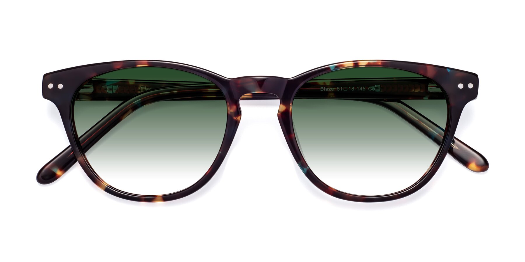 Folded Front of Blaze in Floral Tortoise with Green Gradient Lenses