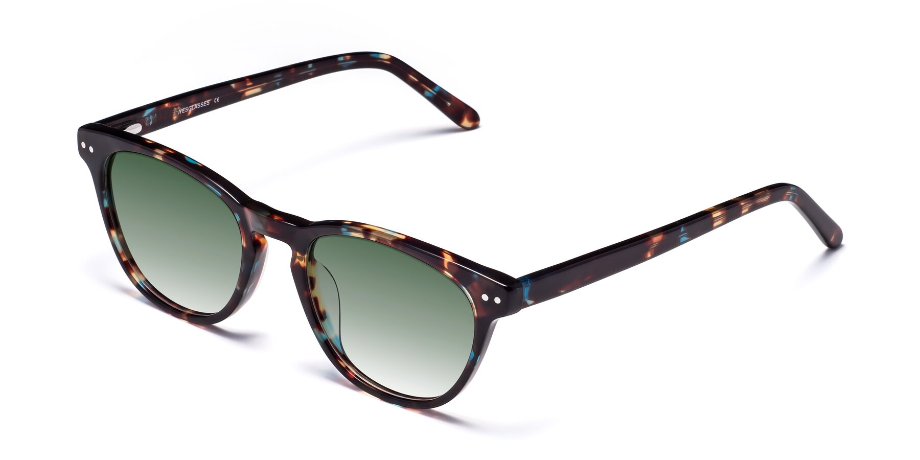 Angle of Blaze in Floral Tortoise with Green Gradient Lenses